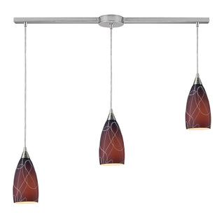 ABSTRACTION 3LT LINEAR BROWN PENDANT IN SATIN NICKEL