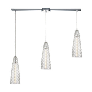 Glitzy 3-Light Linear Mini Pendant Fixture in Polished Chrome with Clear Glass