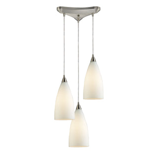 Vesta 10'' Wide 3-Light Pendant - Satin Nickel with White Glass