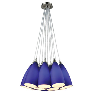 Vesta 20'' Wide 12-Light Pendant - Satin Nickel with Blue Glass