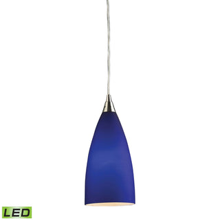 Vesta 5'' Wide 1-Light Pendant - Satin Nickel with Blue Glass (LED)