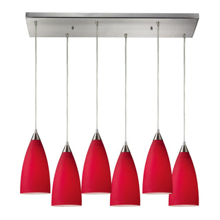 Vesta 30'' Wide 6-Light Pendant - Satin Nickel with Cardinal Red Glass