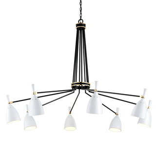 Utopia Chandelier BLACK BRASS OFF WHITE SHADES