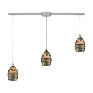 Vines 36'' Wide 3-Light Pendant - Satin Nickel with Tan Glass