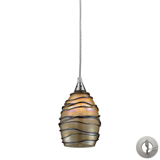 Vines 5'' Wide 1-Light Pendant - Satin Nickel with Tan Glass (Includes Adapter Kit)