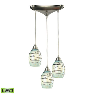 Vines 12'' Wide 3-Light Pendant - Satin Nickel with Mint Glass (LED)