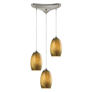 Tidewaters 10'' Wide 3-Light Pendant - Satin Nickel with Amber Glass