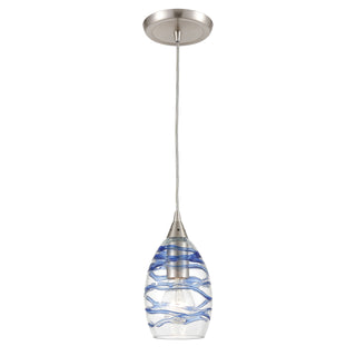 Vines 5'' Wide 1-Light Pendant - Satin Nickel with Blue Glass