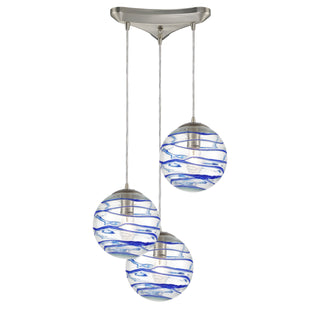 Vines 12'' Wide 3-Light Pendant - Satin Nickel with Blue Glass