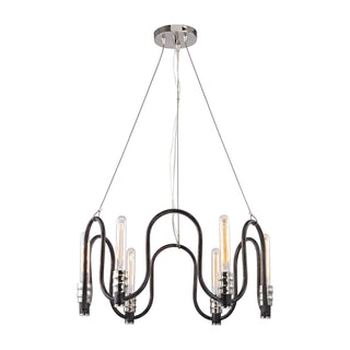 Continuum 6 Light Chandeliers in Silvered Graphite with Polished Nickel Accents