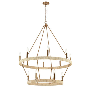 Abaca 36'' Wide 14-Light Chandeliers - Satin Brass