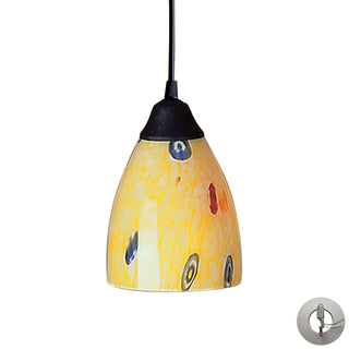 Classico 5'' Wide 1-Light Pendant - Dark Rust with Yellow Blaze Glass (Includes Adapter Kit)