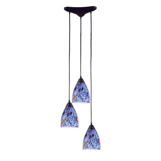 Classico 10'' Wide 3-Light Pendant - Dark Rust with Starburst Blue Glass