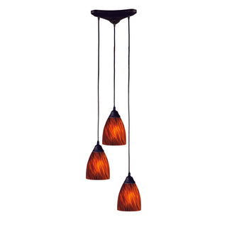 Classico 10'' Wide 3-Light Pendant - Dark Rust with Espresso Glass