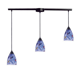 Classico 36'' Wide 3-Light Pendant - Dark Rust with Starburst Blue Glass