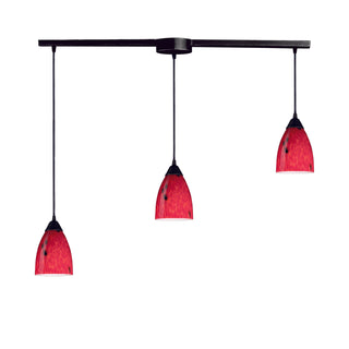 Classico 36'' Wide 3-Light Pendant - Dark Rust with Fire Red Glass