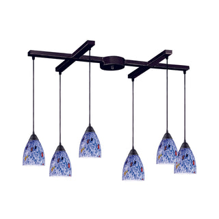 Classico 17'' Wide 6-Light Pendant - Dark Rust with Starburst Blue Glass