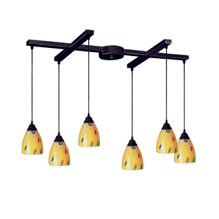 Classico 17'' Wide 6-Light Pendant - Dark Rust with Yellow Blaze Glass