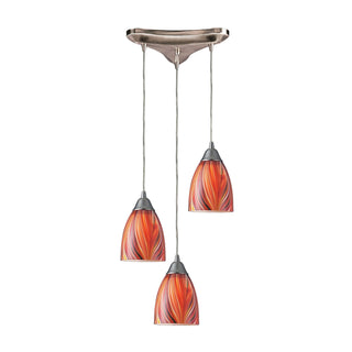 Arco Baleno 10'' Wide 3-Light Pendant - Satin Nickel with Multicolor Glass