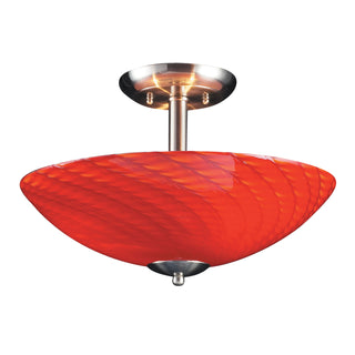 Arco Baleno 16'' Wide 3-Light Semi Flush Mount - Satin Nickel with Scarlet Red