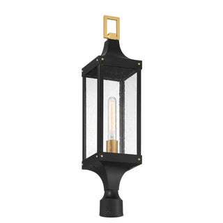 Glendale 1-Light Outdoor Post Lantern in Matte Black and Weathered Brushed Brass