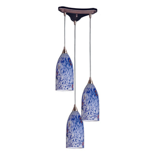 Verona 13'' Wide 3-Light Pendant - Satin Nickel with Starburst Blue Glass