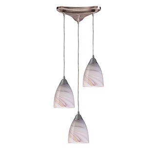 Pierra 10'' Wide 3-Light Pendant - Satin Nickel with Creme Lilac Swirl