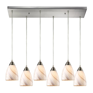 Pierra 30'' Wide 6-Light Pendant - Satin Nickel with Creme Lilac Swirl