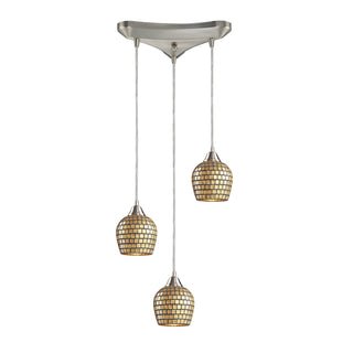 Fusion 10'' Wide 3-Light Pendant - Satin Nickel with Gold Leaf Mosaic