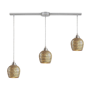 Fusion 36'' Wide 3-Light Pendant - Satin Nickel with Gold Leaf Mosaic