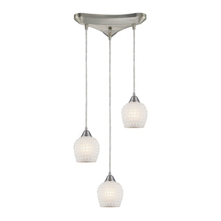 Fusion 10'' Wide 3-Light Pendant - Satin Nickel with White Mosaic