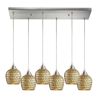 Fusion 30'' Wide 6-Light Pendant - Satin Nickel with Gold Leaf Mosaic