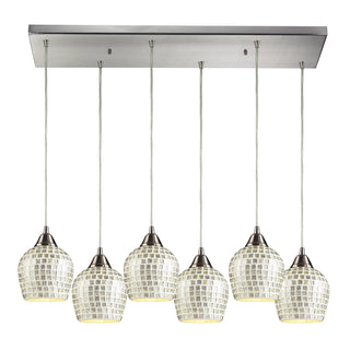 Fusion 30'' Wide 6-Light Pendant - Satin Nickel with Silver Mosaic