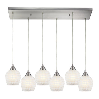 Fusion 30'' Wide 6-Light Pendant - Satin Nickel with White Mosaic