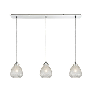 Victoriana 3-Light Linear Mini Pendant Fixture in Polished Chrome with Clear Crosshatched Glass