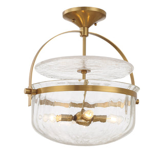 Denmar 4-Light Convertible Semi-Flush or Pendant in Warm Brass