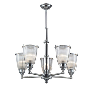 Halophane 5-Light Chandeliers in Polished Chrome