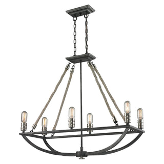 Natural Rope 13'' Wide 6-Light Chandeliers - Polished Nickel