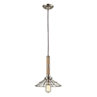 1-Light Wood Pendant in Polished Nickel