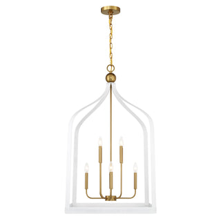 Sheffield 8-Light Pendant in White with Warm Brass Accents