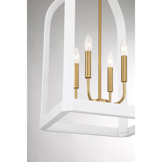 Sheffield 4-Light Pendant in White with Warm Brass Accents