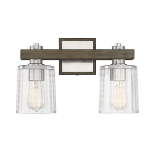 Halifax 2-Light Bathroom Vanity Light in Satin Nickel with Gray Wood Satin Nickel with Gray Wood