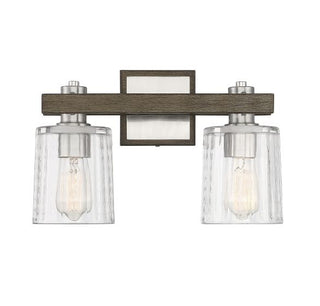 Halifax 3-Light Bathroom Vanity Light in Satin Nickel with Gray Wood