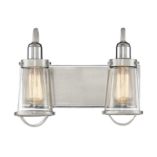 Lansing 2-Light Bathroom Vanity Light in Satin Nickel with Polished Nickel Accents Satin Nickel with Polished Nickel Accents