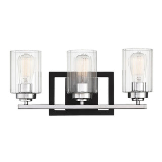 Redmond 3-Light Bathroom Vanity Light in Matte Black with Polished Chrome Accents Matte Black with Polished Chrome Accents