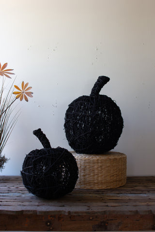 SET OF TWO PAINTED TWIG PUMPKINS - BLACK