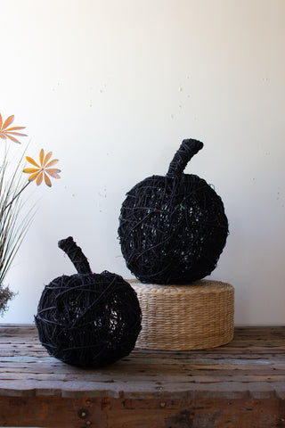 SET OF TWO PAINTED TWIG PUMPKINS - BLACK