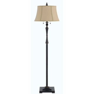 60W X 2 Madison Club Floor Lamp With Burlap Shade And Pull Chain Switch