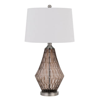 150W 3 Way Conover Glass Table Lamp With Hardbadk Taper Drum Fabric Shade