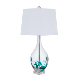 150W 3 Way Harlan Glass Table Lamp With Hardback Taper Drum Fabric Shade